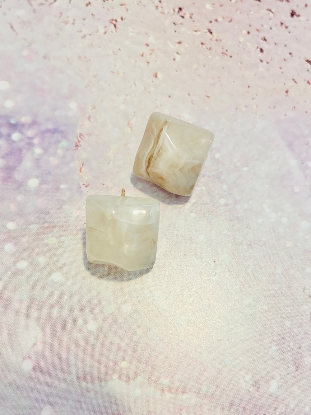 Acrylic square Marble beige studs earrings